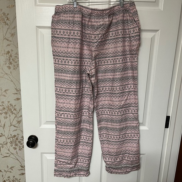 Lands End Women XL Pink Gray Fair Isle Pajama Pants Cotton Lounge Sleepwear - Picture 7 of 7